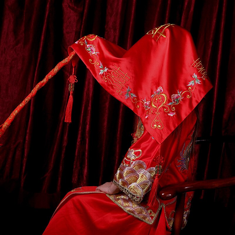 verrotten Hijab Braut der Chinesischen Hochzeit Stickerei Blume Hochzeit Quaste Hijab Hipa Drachen Phönix Kopftuch Hochzeit Liefert