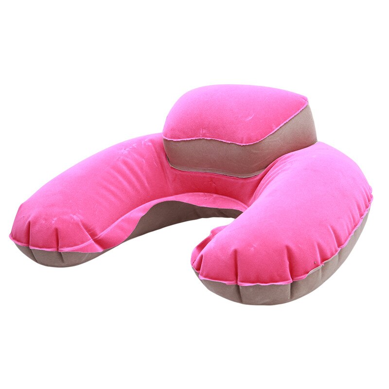 Portable Air Pillow Inflatable U-Shape Neck Blow Up Cushion PVC Flocking Folding Travel Office Plane Pillow QB878813: Hot Pink