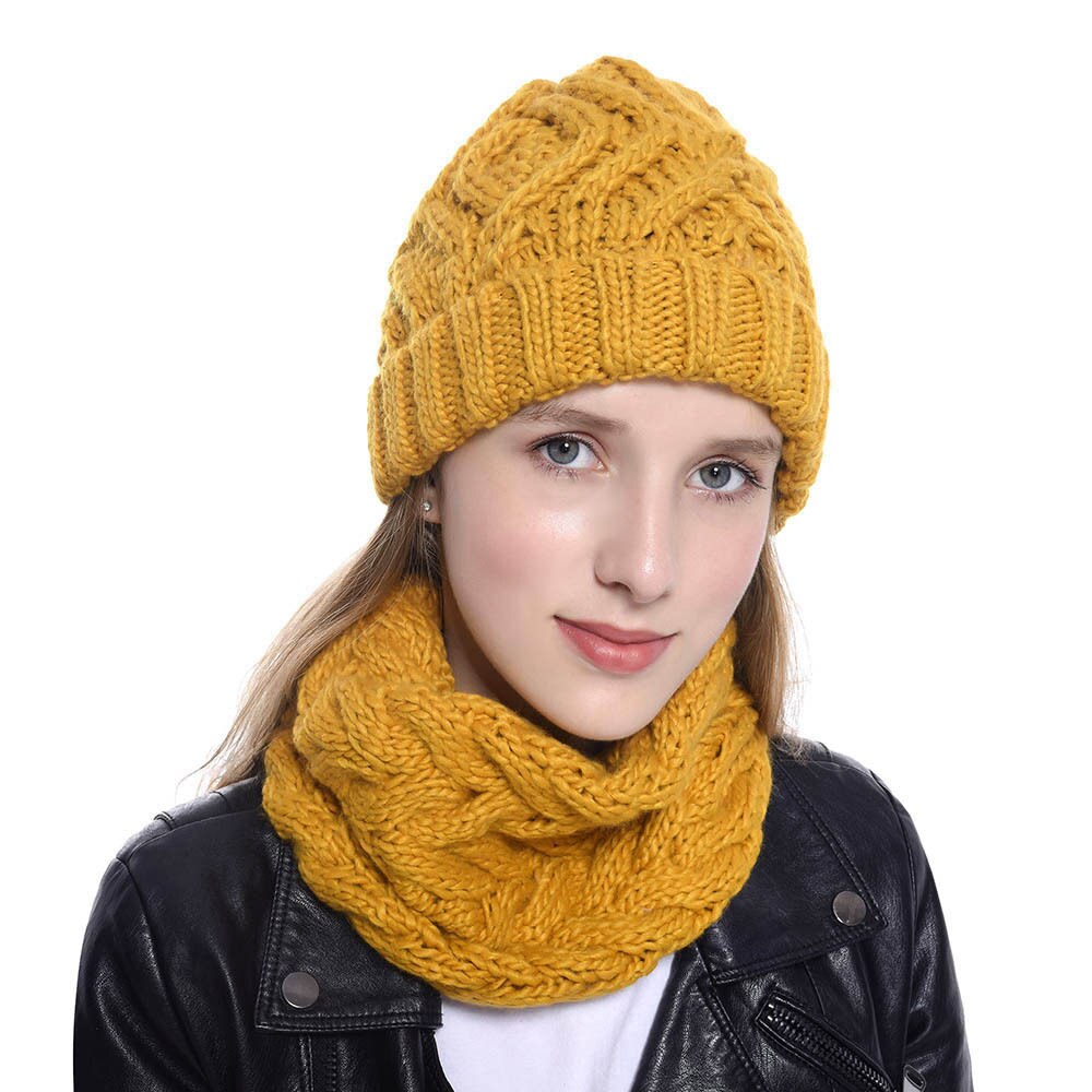 Wintersjaal muts set gebreide muts voor dames winter warme stretch gebreide muts volwassen outfit meisjes gebreide muts met sjaal  wh108d