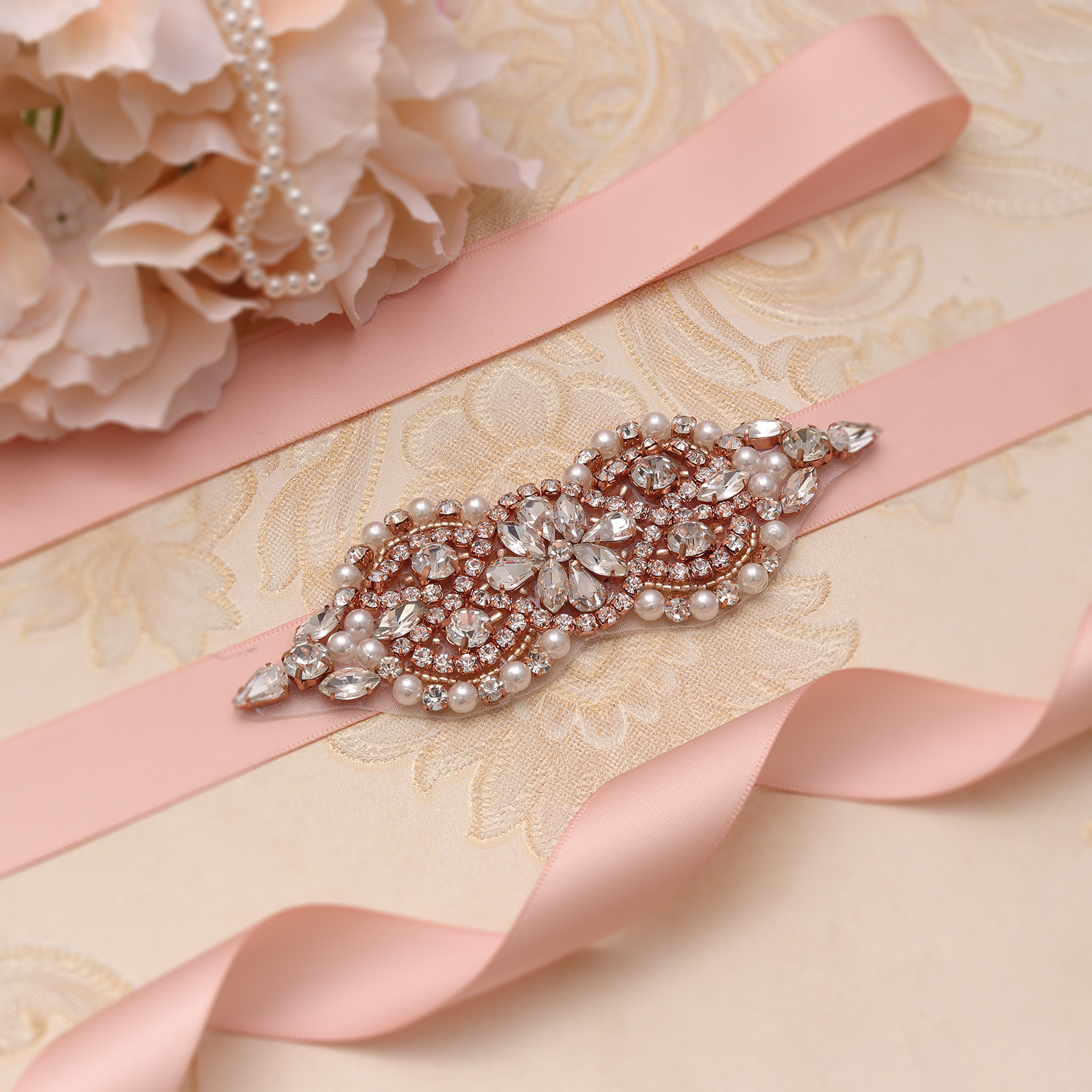 Missrdress Wedding Belt Rose Gold Crystal Bridal Sash Steentjes Linten Kralen Bruids Riem Voor Wedding Party Jurken JK932