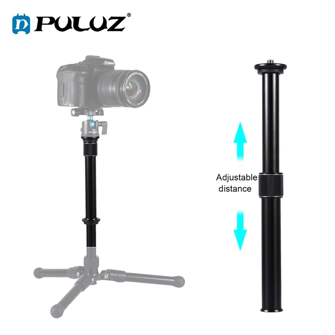 Asta di prolunga monopiede professionale per treppiede PULUZ con asta di prolunga per montaggio regolabile portatile da 1/4 o 3/8 ''per fotocamere DSLR