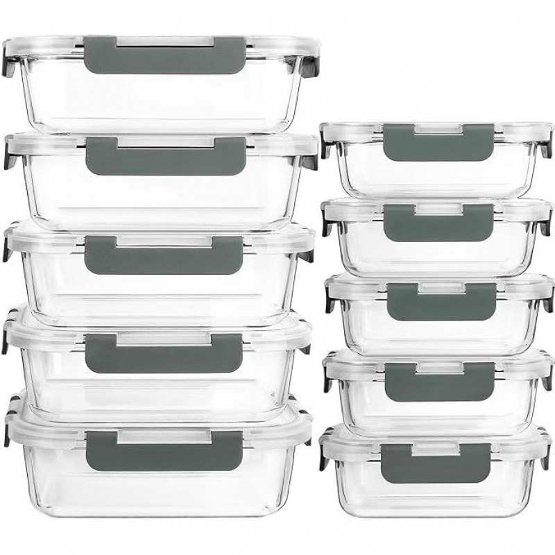 Lebensmittelaufbewahrungsbehälter aus Glas mit Deckel, Mikrowellen-Gefrierschrank, spülmaschinenfreundlich, transparent, für sterben Zubereitung von Mahlzeiten, Küche, Büro, Mittagessen