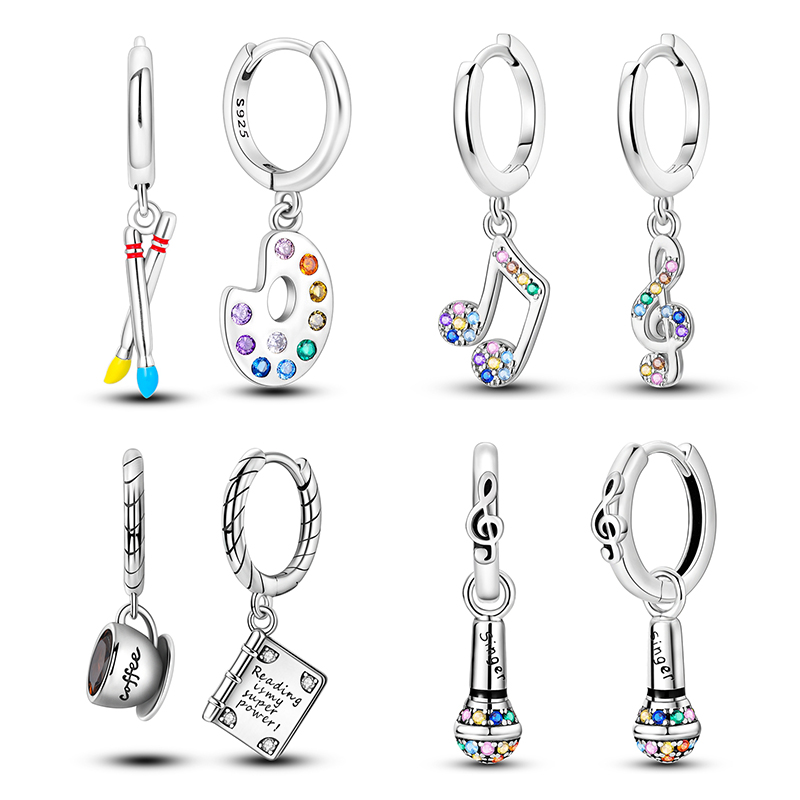 925 Sterling Silver Career Eardrop Musical Note Earrings Painter Microphone Earrings Fit For Women Workplace Birthday
