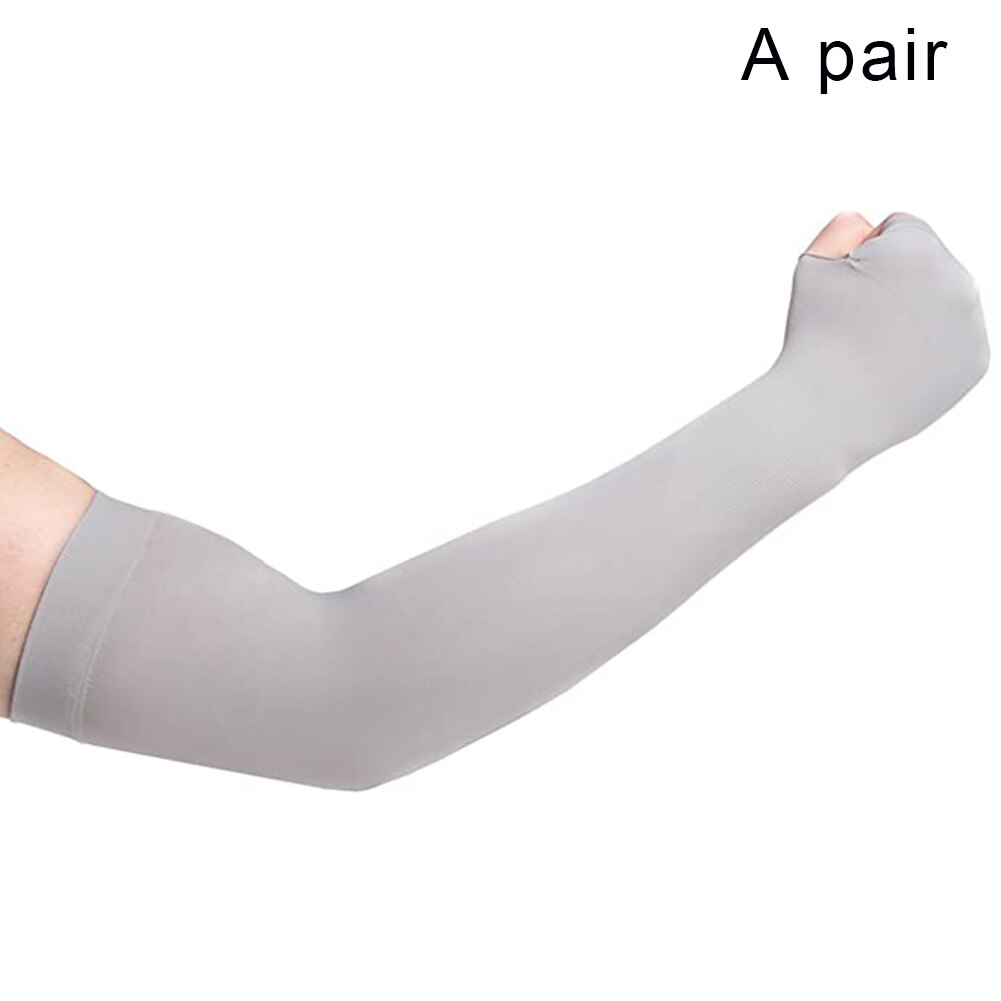 2 Stuks Zomer Arm Mouwen Vrouwen Mannen Arm Compressie Mouw Armwarmer Uv Zon Bescherming Katoen Lange Vingerloze Handschoenen Arm Mouwen: Grey1