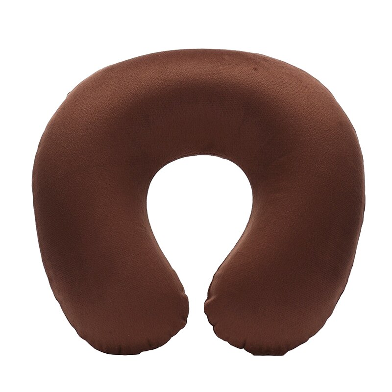 1PC Opblaasbare U-vormige Reizen Air Kussen Comfortabele Nek Ondersteuning Korte Pluche Cover Kussen Nek Verlichten Vermoeidheid: coffee