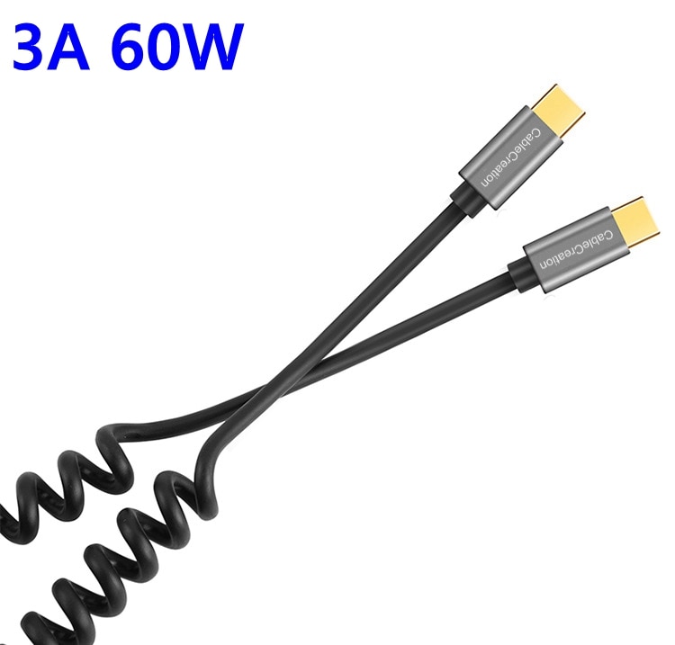 Spiral spiralformet usb 3.1 c- type han til usb 3.1 c- type han adapter kabel 1.5 m （ 3 a）