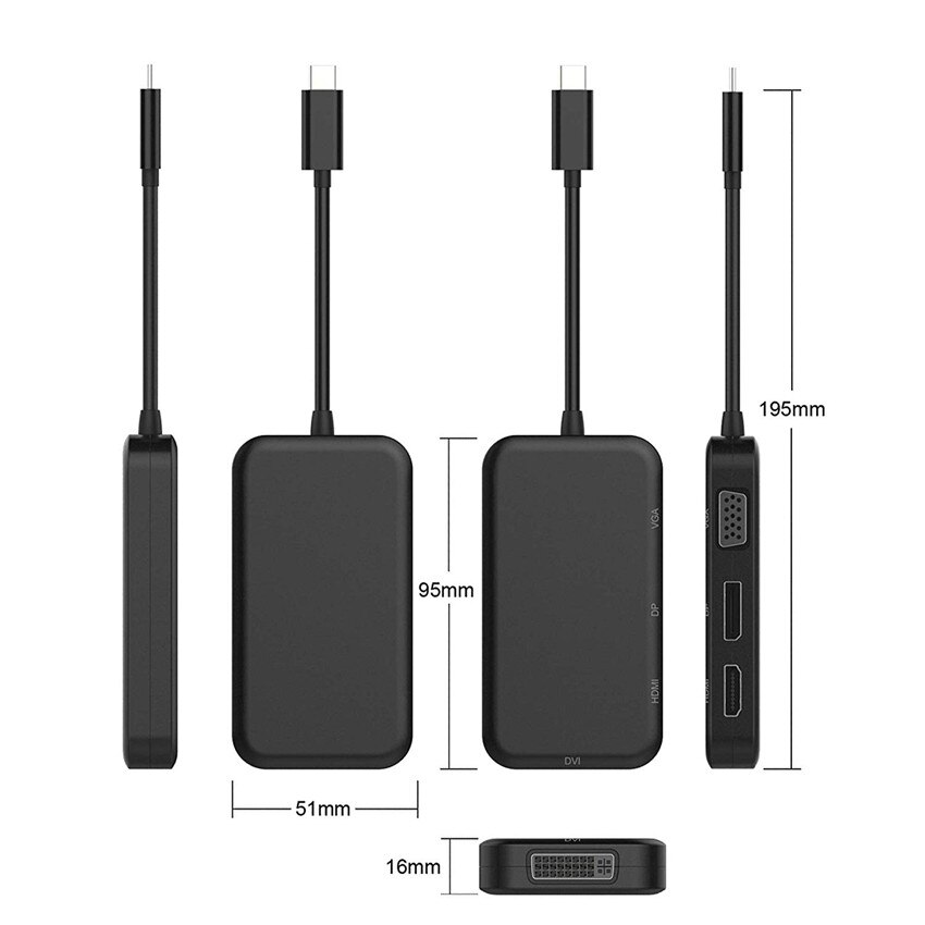 Tipo C HUB de USB tipo C a HDMI 4K VGA DP DVI convertidor USB C a DisplayPort 4K 60HZ VGA DVI adaptador para Macbook Dell Thunderbolt Dock