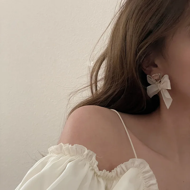 Pendientes elegantes con lazo cuadrado y circonita para mujer y niña, aretes de coreana con botón para la oreja, joyería de , accesorios de