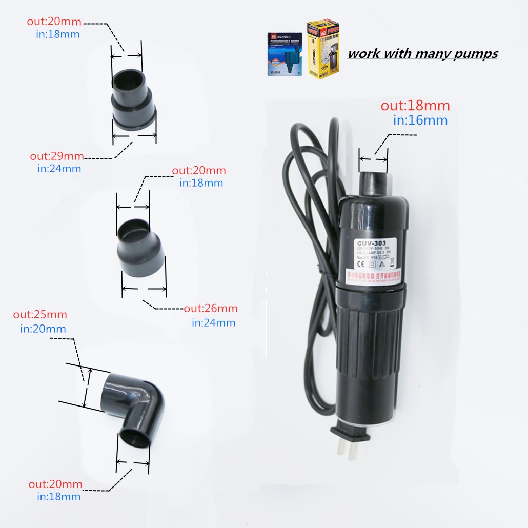 Aquarium UV Submersible Sterilizer, Water Clarifier UVC Germicidal CUV-305, Eradicates green algae 50~400 litres fish tank