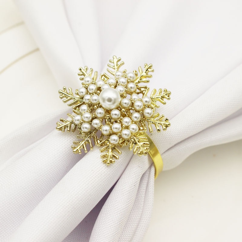 10pcs Hotel Christmas Hollow Snowflake Napkin Button Napkin Ring Napkin Ring Pearl Cloth Ring