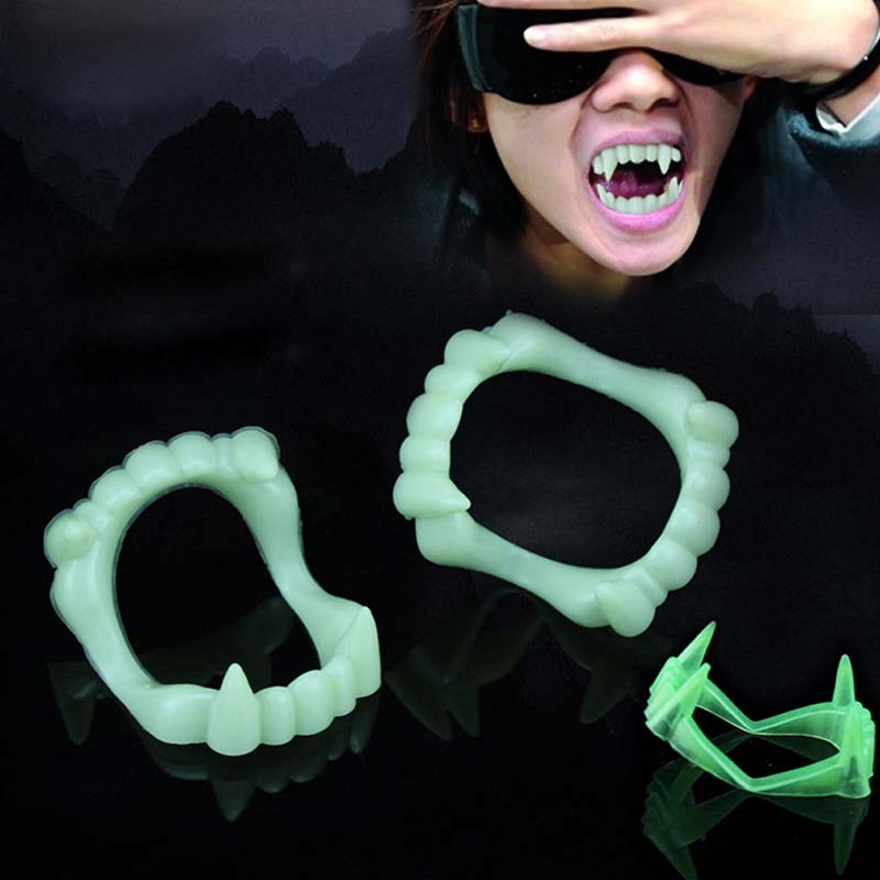 1pc plastic vampier gloeiende valse tanden halloween decoratie cosmetica rekwisieten benodigdheden gemakkelijk te gebruiken en schoon te maken niet-giftig lichtgroen