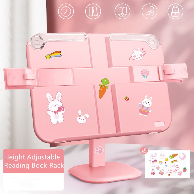 2022 Adjustable Portable Reading Rack Book Holder Support Document Shelf Bookstand Tablet Music Score Recipe Stand: Adjustable-pink