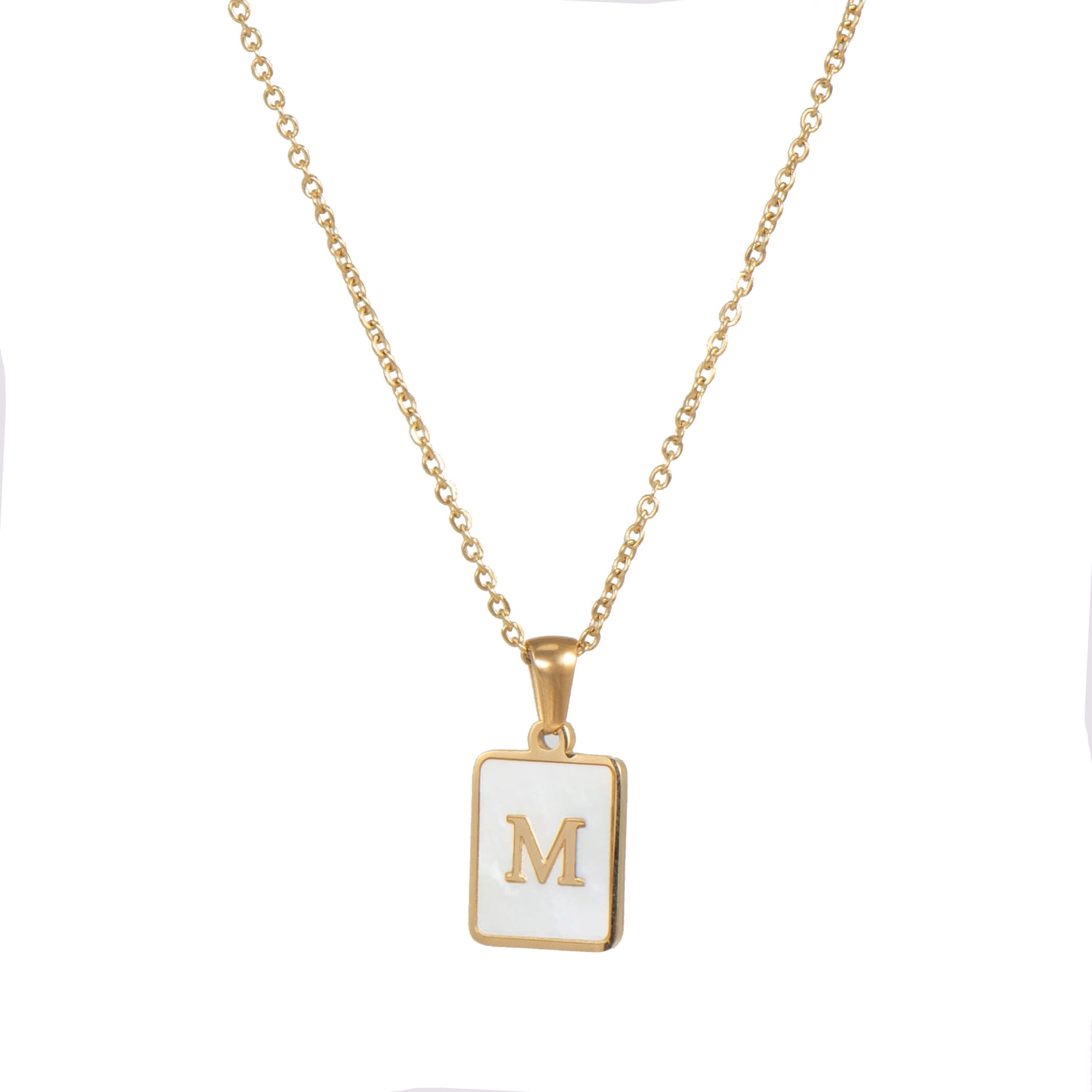 E.B.belle Collar con inicial minimalista de concha de nácar de acero inoxidable sin deslustre, collar con letras chapadas en oro para mujer