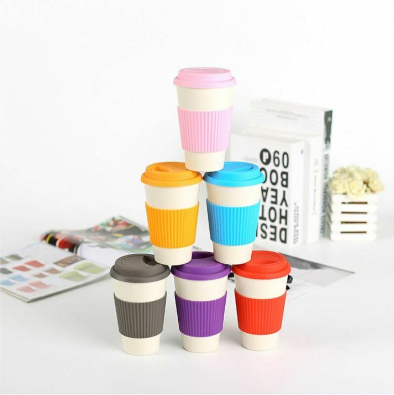 UK Reusable Bamboo Fibre Coffee Tea Cup Mug Wheat Straw Travel Cup with Silicone Cup Lid