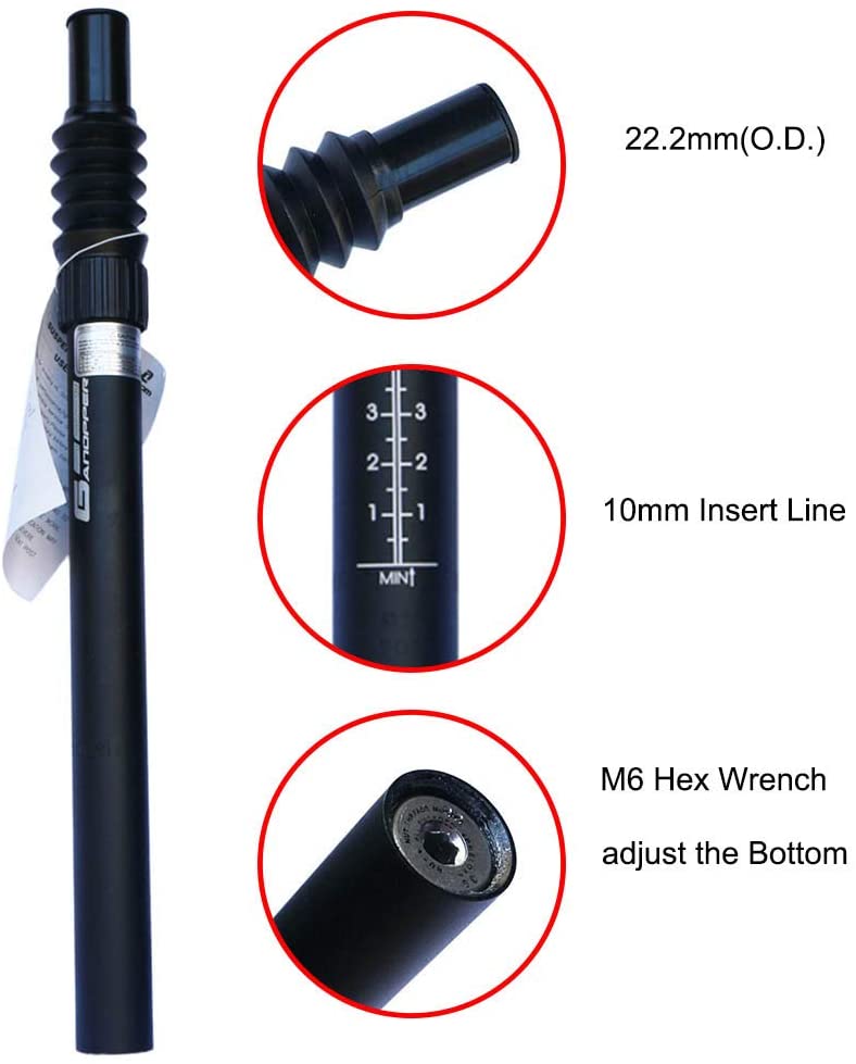 25.4mm 26.6mm 27.2mm 28.6mm 30.9mm 31.6mm 350mm mtb terrengsykkelfjæringe setepinne mtb støtdempende setepinne