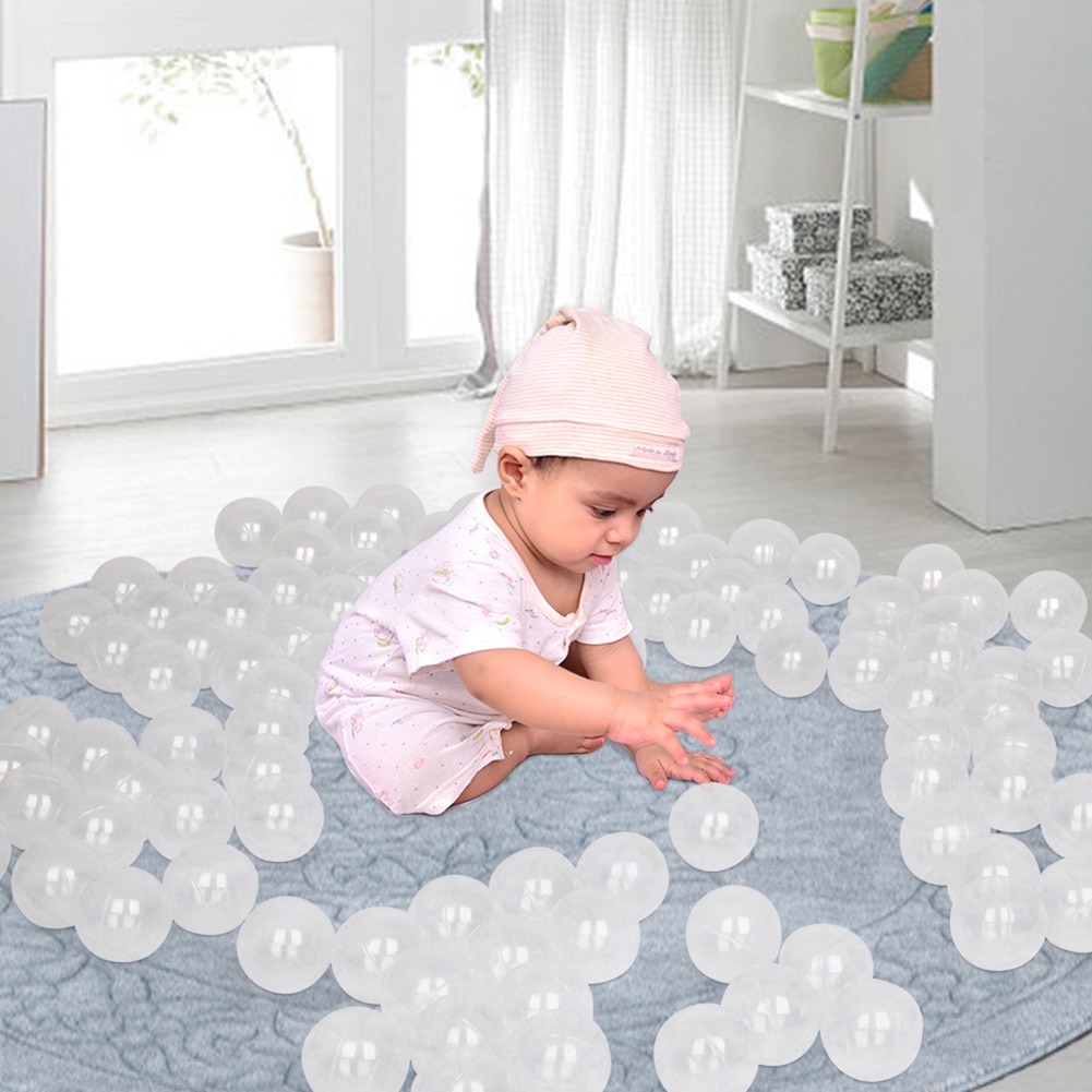 100Pcs 5.5Cm Leuk Zacht Plastic Ballen Ocean Wave Ball Kids Swim Pit Speelgoed Transparante Speelhuis Buiten Tenten speelgoed Met Netto Zak