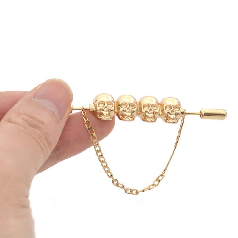 Bar Cloth Brooch Jewelry Chain Skull Shirt Head Lapel Pin Collar Tie Necktie: Gold