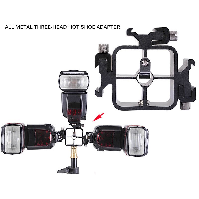 3 in 1 Triple Shoe Tri Shoe Mount Adapter for Flash Holder Bracket Light Stand Umbrella Holder Bracket