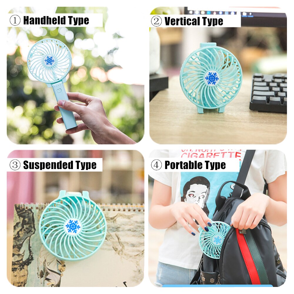 Mini ventilador de mano portátil plegable ventiladores eléctricos de refrigeración con luz LED 3 velocidades ventiladores de escritorio Personal para niños Bebé Hogar al aire libre