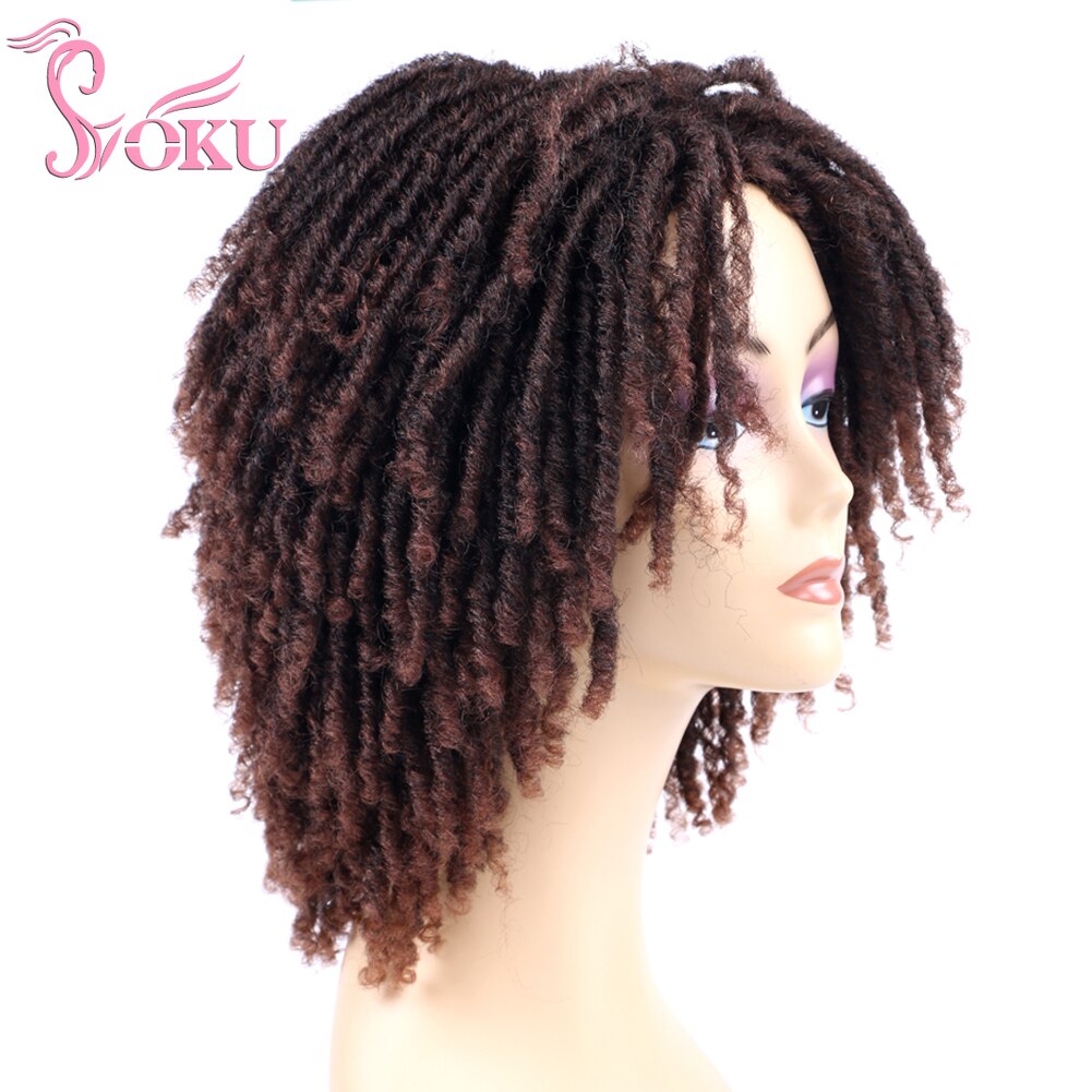 SOKU Ombre pelucas trenzadas con trenzas rastas de imitación Peluca de Bob corto para Mujeres Afro negro rizado trenza pelo sintético pelucas trenzadas