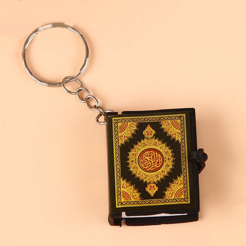 1 stks hars islamitische mini ark koran boek sleutelhanger moslim echt papier kan lezen hanger sleutelhanger sleutelhanger religieuze sieraden porte clé: Rood