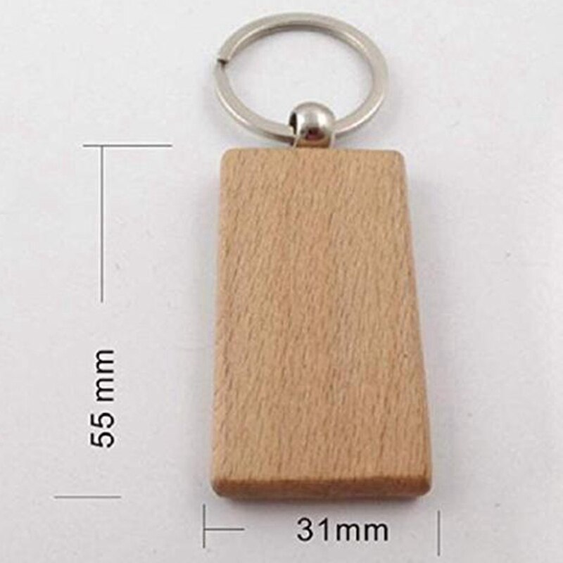 60Pcs Blank Rectangle Wooden Key Chain Diy Wood Keychains Key Tags Can Engrave Diy