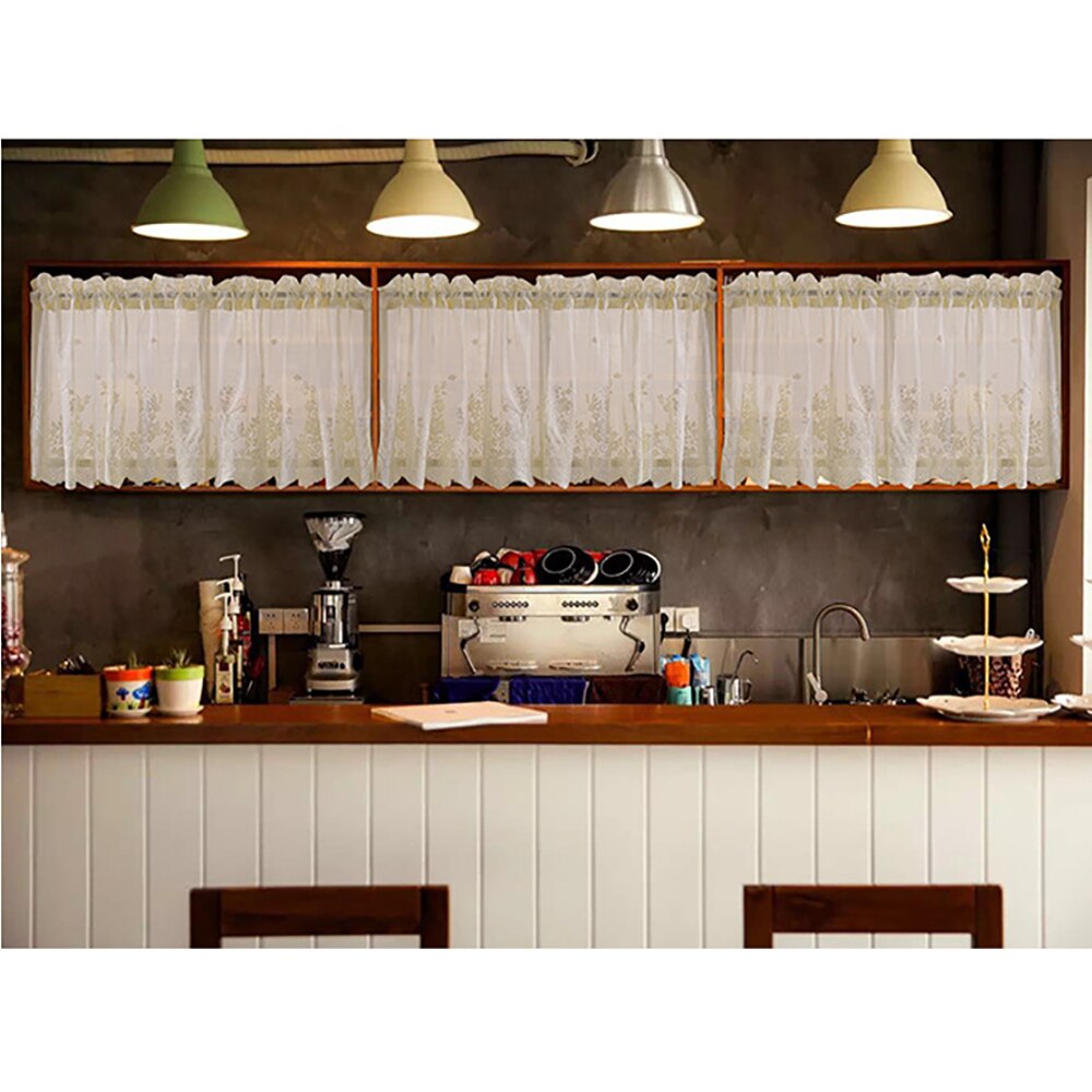 Modern Lace Jacquard Window Curtains Hanging Fabric Lace Hem Coffee Kitchen Cabinet Door Bedroom Home Small Fresh Short Curtain