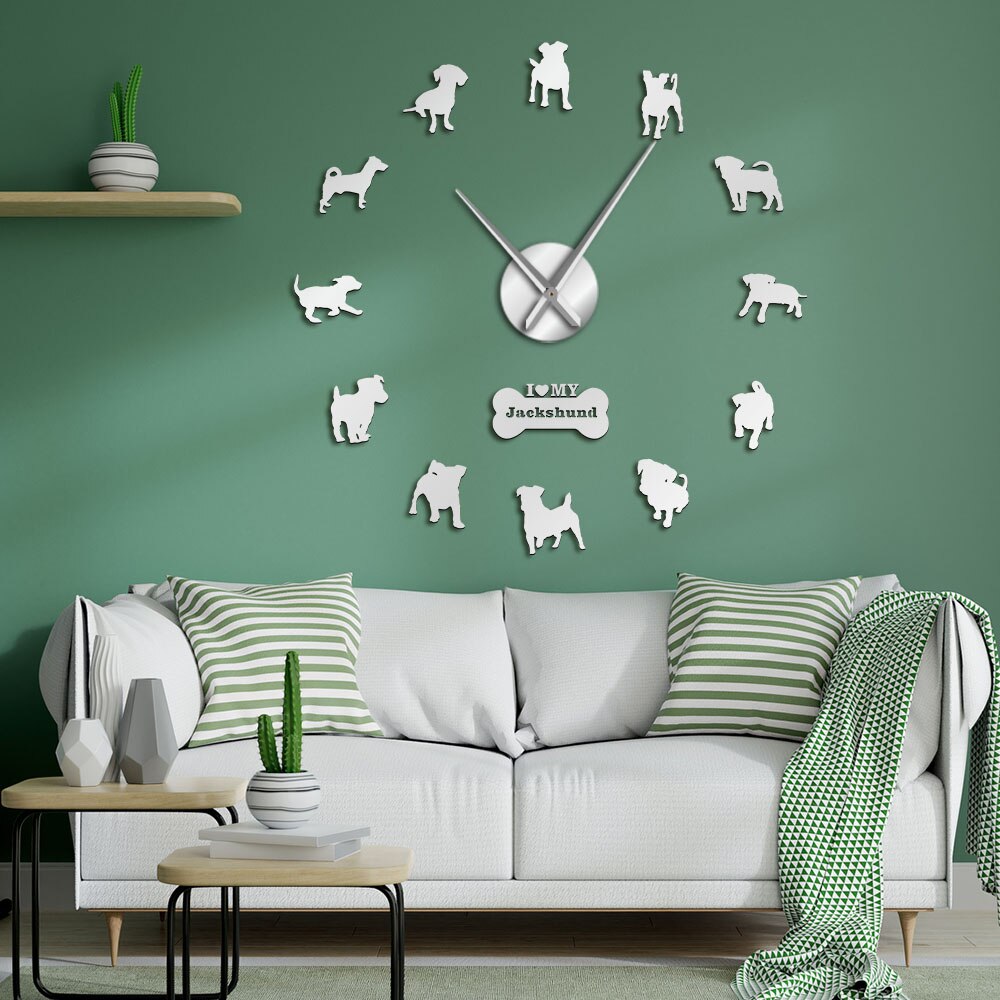 Jack Russell Terrier Dachshund Mixed Dog Breeds Acrylic DIY Wall Clock Jackshund JackWeenie Puppies Decor Mirror Effect Wall Art