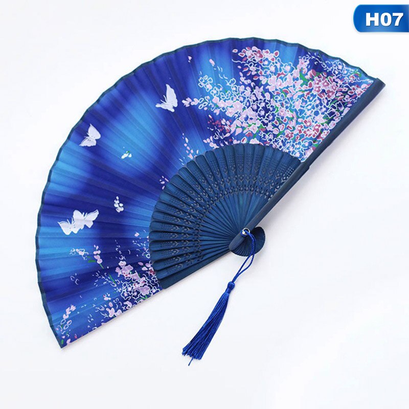 Zomer Vintage Bamboe Vouwen Hand Held Bloem Fan Chinese Dance Party Pocket Bruiloft Benodigdheden: H07