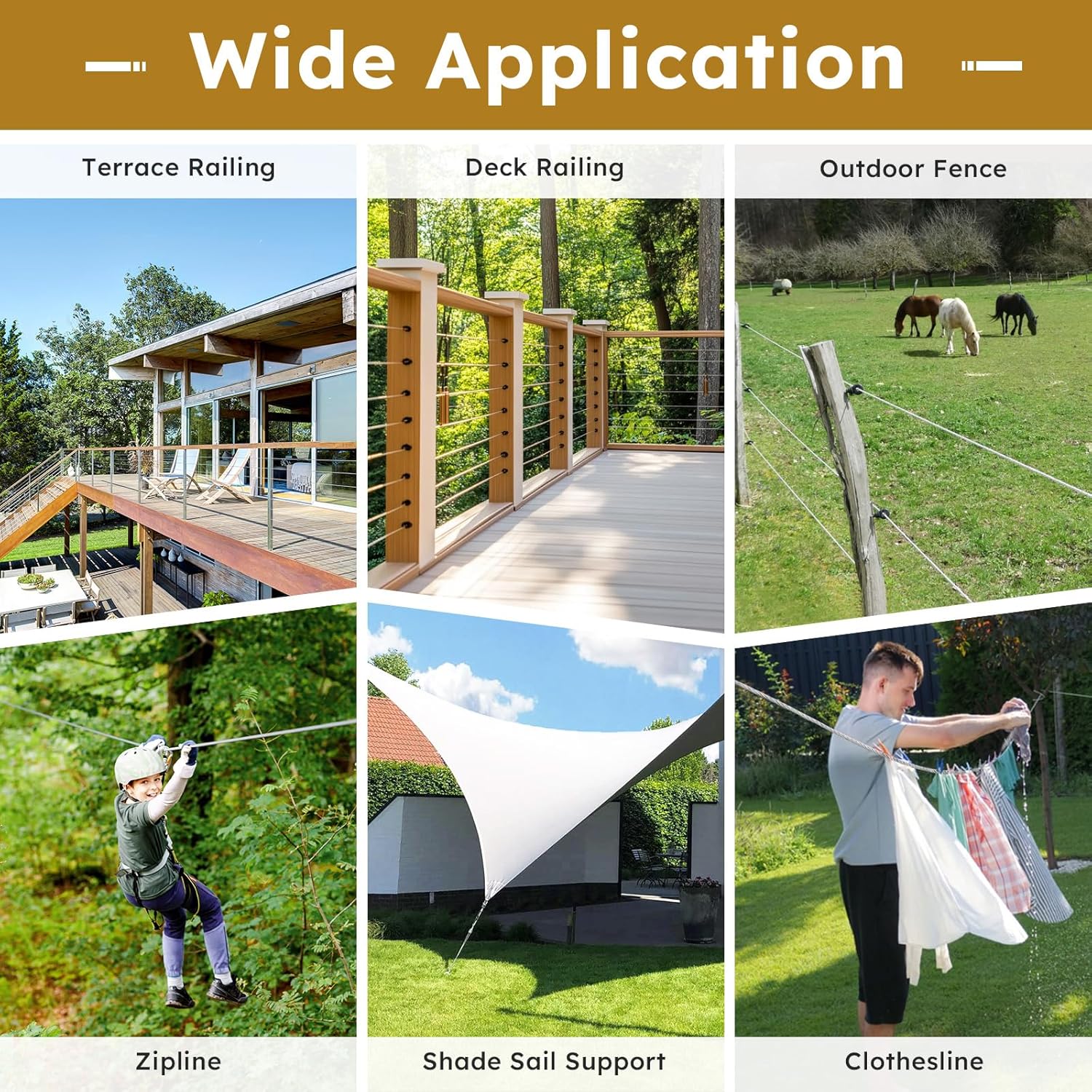 Roestvrijstalen scheepskabel, roestvrije hijskabel, waslijn, touwen, tuigage, dekleuningen, ophanghekken, flexibele lijnen