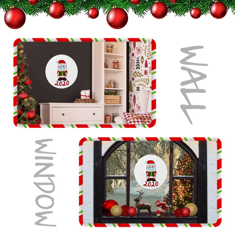 Large Christmas Stickers Door Window Christmas Decoration Xmas Santa Cartoon Pattern Round Paper Sticker Happy Year