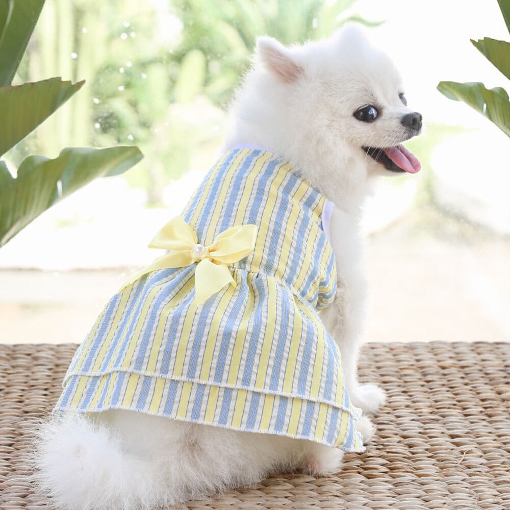 Pet Skirt Dogs And Cats Plaid Dress Skirt Bow Tie Skirt Dog Dress Cute Pet Clothing Pets Puppy Medium Large Dog: yellow blue / XS bust 30cm