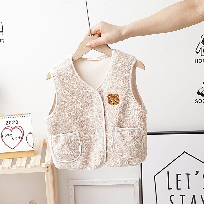Gilet in pile Teddy per ragazzi e ragazze 2020 giacca moda senza maniche calda autunno e inverno all-match: Beige / 3T