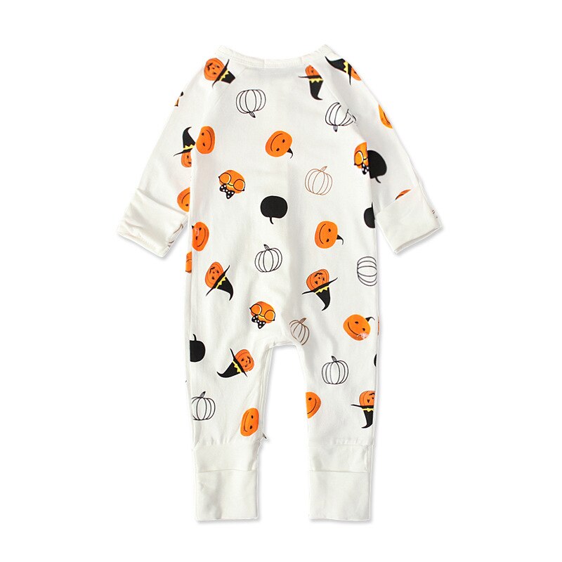 Intimo per bambini pagliaccetto monopezzo autunno a maniche lunghe Halloween zucca modello morbido caldo traspirante vestiti comodi