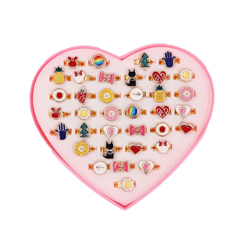 NEWEST 36pcs Children Kids Little Girl , Jewelry Adjustable Rings in Box, Girl Pretend Play and Dress up Rings