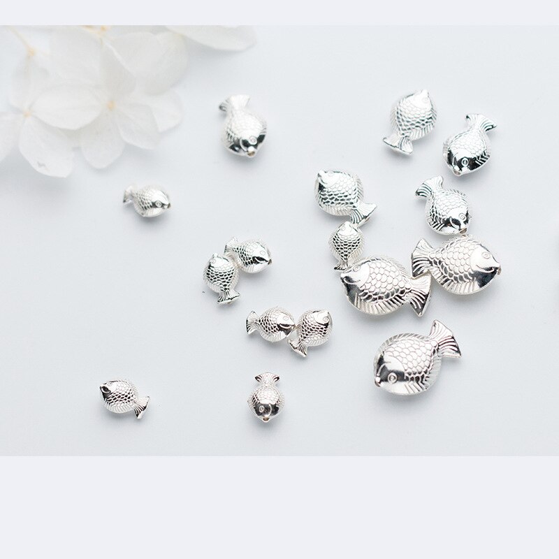 925 Sterling Silver Fish Spacer Beads S M L Size Craft Ornament Charm Silver Beads Fit Women Bracelets Necklace Make DIY Jewelry