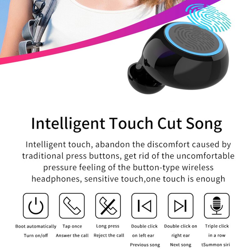 8D Drahtlose Kopfhörer Bluetooth Ohrhörer V5.0 Sport Drahtlose Kopfhörer LED Display Touch Control Stereo Headset mit Mikrofon