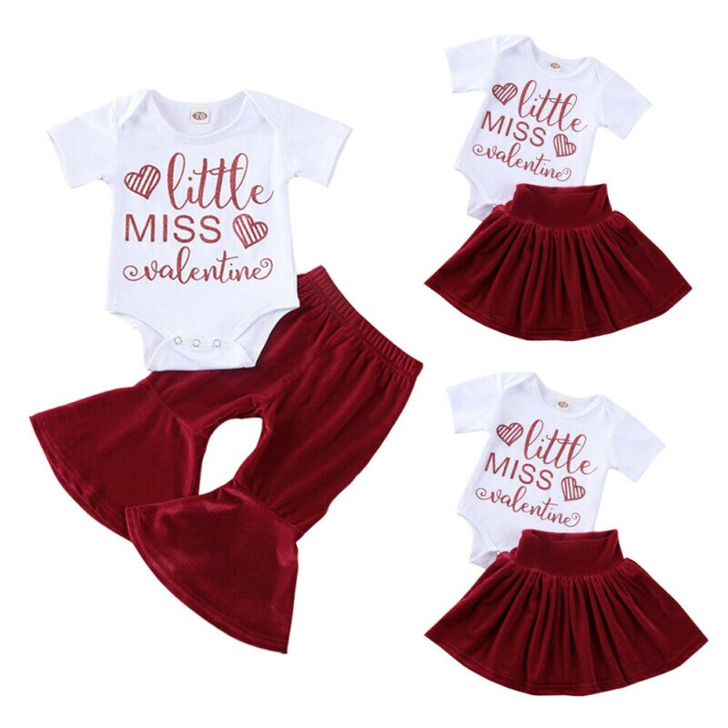 ropa de verano de bebé niño chico bebé chica de San Valentín ropa de manga corta mameluco de vaqueros pantalones de terciopelo pantalones de/falda 2 uds trajes