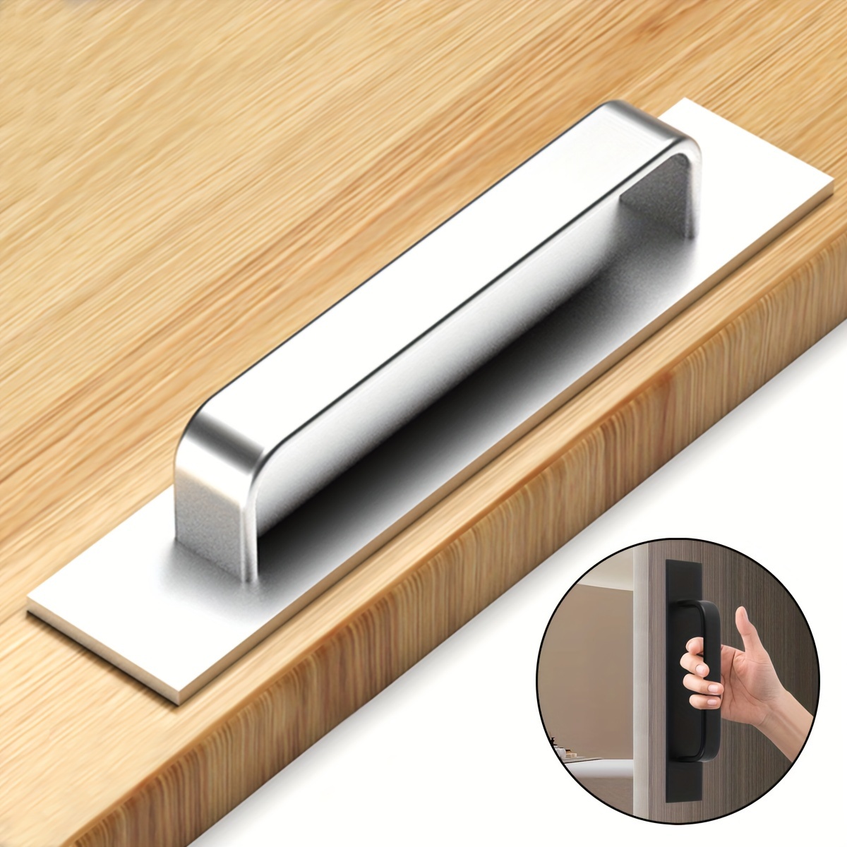 Selbstklebende Schrankgriffe Plus – Edelstahl, ohne Bohren, einfache Installation, Griffe für Schranktür, Fenster, Schublade und Kühlschrank: Silber