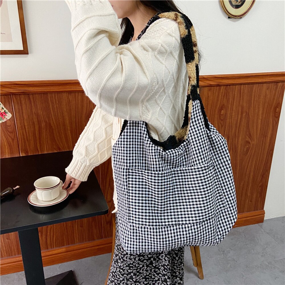 Feminino cordeiro como tecido bolsa de ombro lona macio pele urso bolsas grande capacidade sacos de compras macios meninas bonito saco de escola