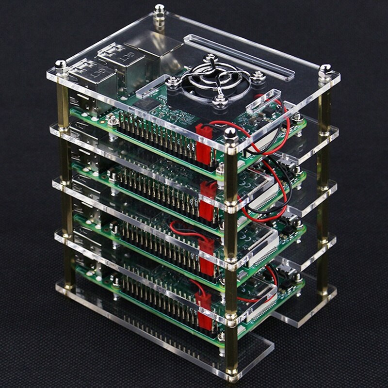 For Raspberry Pi 4 Layers Acrylic Case Holder Box + Cooling Fan with Metal Cover for Raspberry Pi 4 /3 Model B+/3B