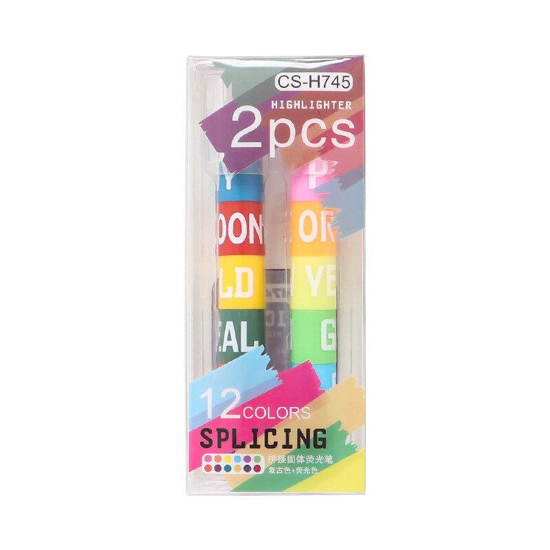 6color Splicing Solid Highlighter Crayon Bullet Fluorescent Graffiti Pen Students Writing Mark Journal Pens School Supplies