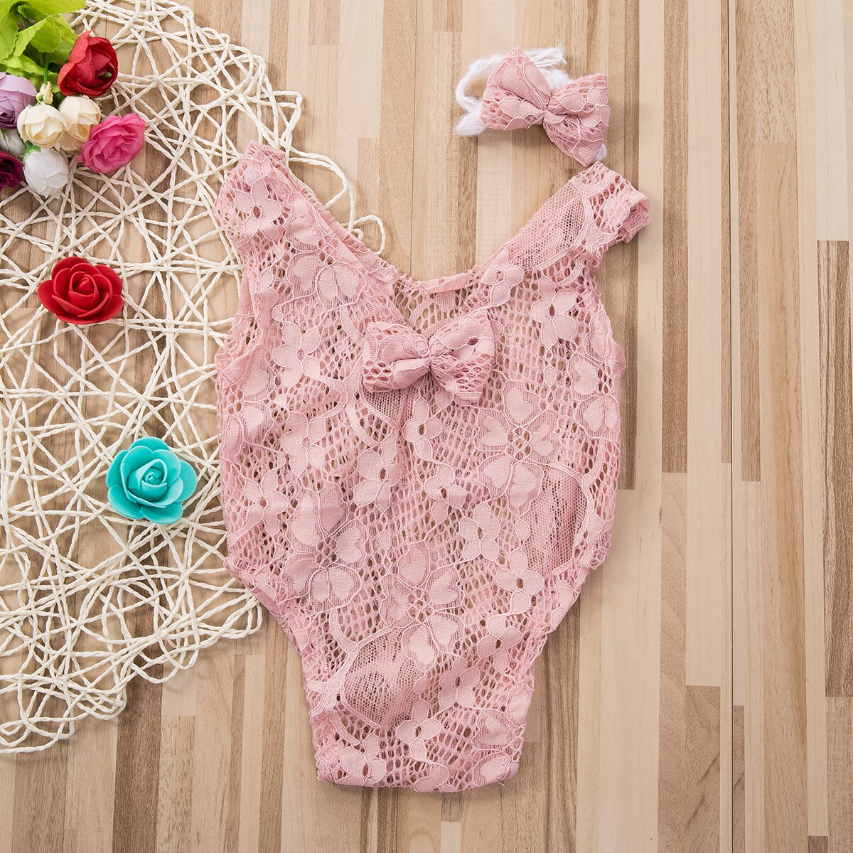 Appena nato Del Bambino Dei Ragazzi Delle Ragazze Del Crochet Del Knit Del Cappello Pagliaccetto Foto Fotografia Props Outfit: Pink