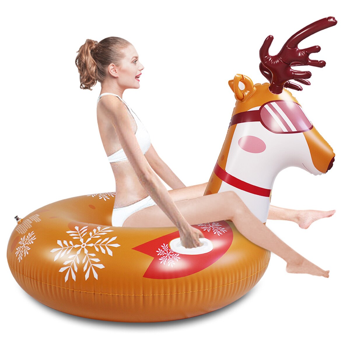 Flutuador inflável da piscina do verão do trenó do tubo da neve do inverno do alce do pvc com punhos 117x110cm do aperto
