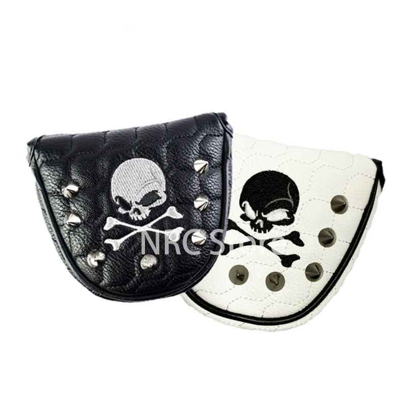 Golf Clubs Headcover Mallet Putter 1Pcs Rivet Skull Embroidery Magnetic Closure Pu Leather