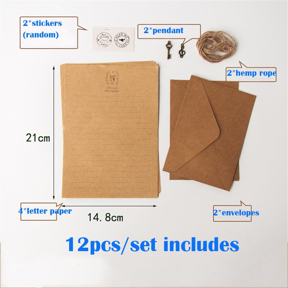 Vintage voimapaperi kirjekuoret kirjepaperisetti tarroilla retro kirjoituslehtiö kutsut toimistotarvikkeet paperitavarat: I