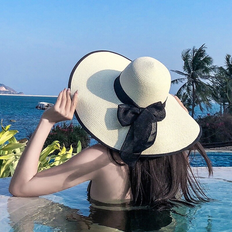 2022 new sun hat summer sun protection cappello a tesa larga pieghevole cappello da spiaggia all&#39;aperto equitazione protezione solare protezione UV cappello femminile: Milky white black