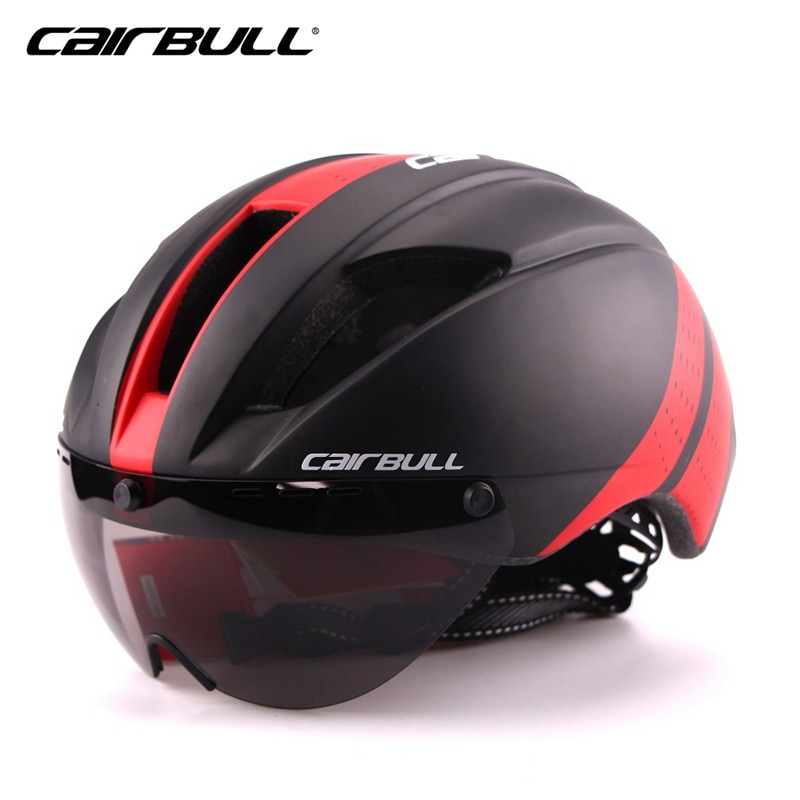 CAIRBULL Helmet Aero Ultra-light Goggle TT Road Bicycle Helmet Integrally-molded Helmet Racing Cycling Time-Trial Cycling Helmet: black red / M 54-57CM