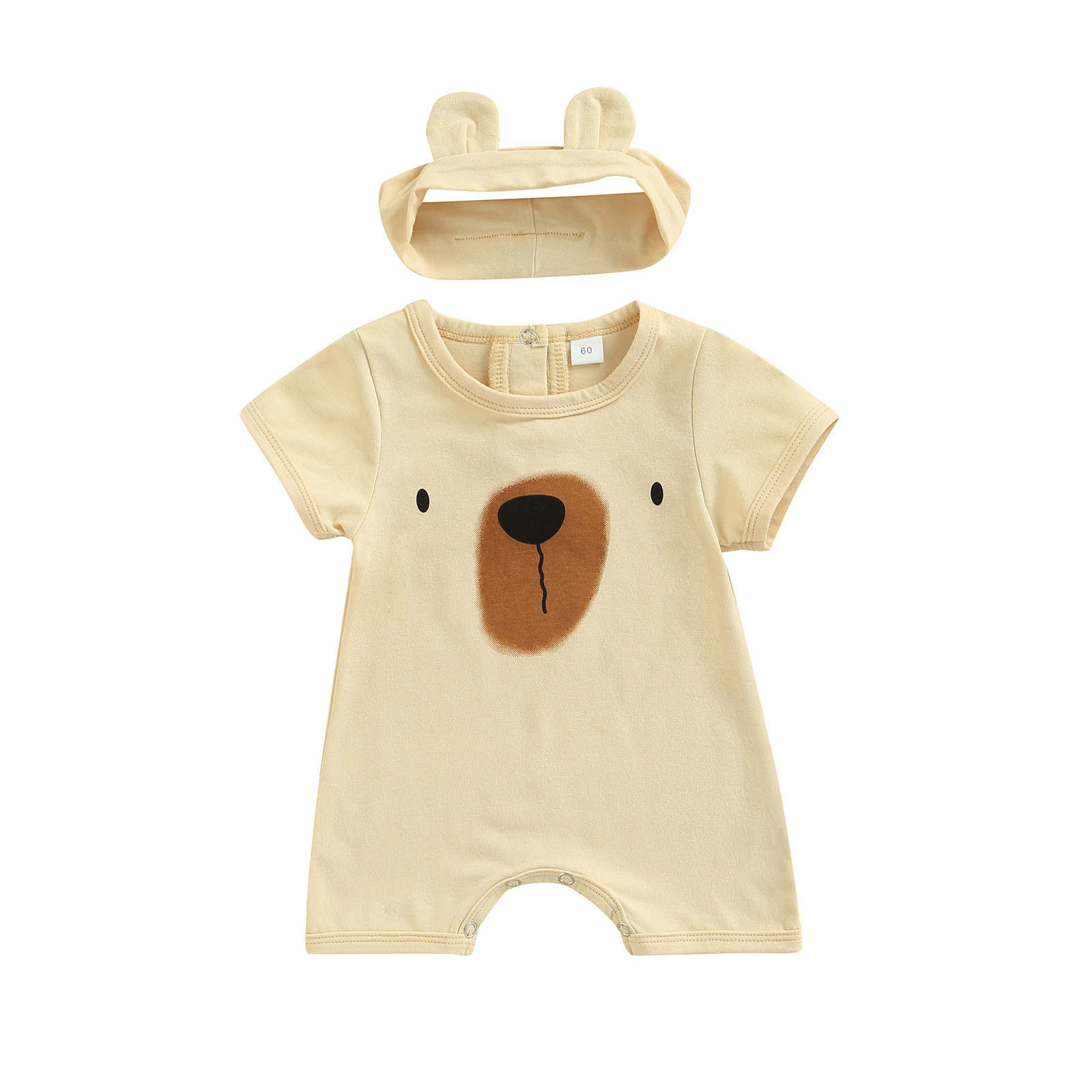 Kleinkind Neugeborenen Baby Jungen Sommer Outfit setzt Kurzarm Rundhals Karikatur Bär Gesamt + Stirnband: Beige / 18m