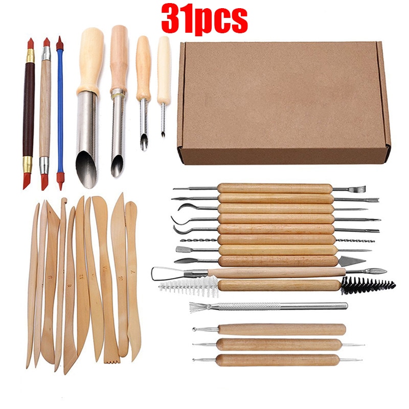 Clay Sculpting Tools Arts Crafts Set Soft Clay Pottery Carving Tool Fimo Modeling Wooden Handle Polymer Clay Ceramics Painting
